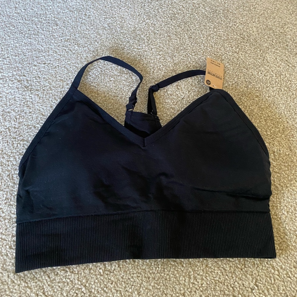 Pink black sports bra